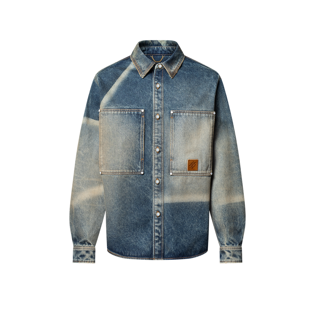 Chemise manches longues en denim effet décoloré