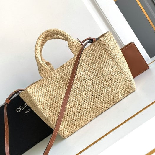 C­eli­ne - Small Cabas Thais Raffia Calfskin Top